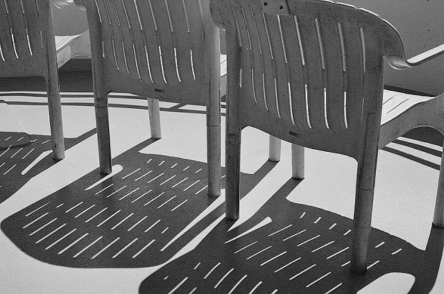 Black and White photo, chairs, shadows