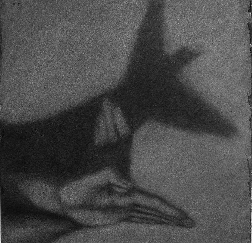 Charcoal drawing of hand-shadow