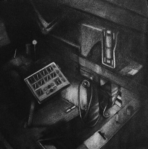 Charcoal drawing of an interior