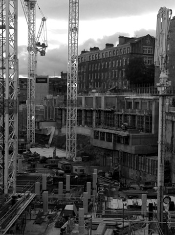 Black and white smart phone photo of Construction site