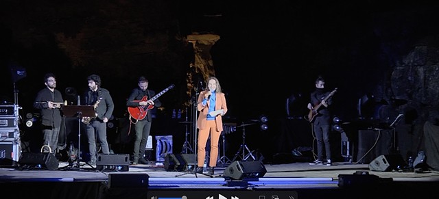 MC for Patrick Girondi & the Orphan's Dream at the Grotte di Castellana concert, Puglia, Introduced Dott. Loreto Gesualdo and Mayor Domi Ciliberti, 18 December 2023