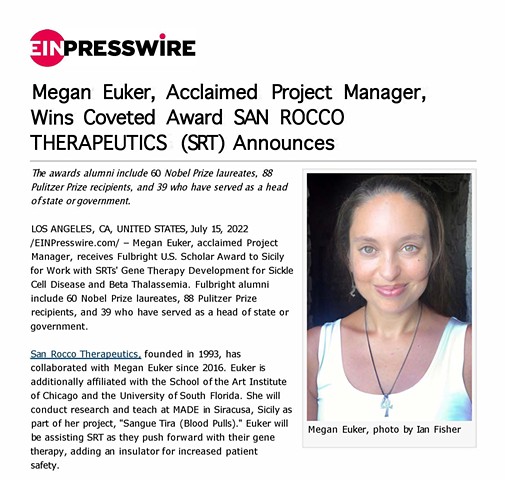 Megan Euker, Acclaimed Project Manager, Wins Coveted Award SAN ROCCO THERAPEUTICS (SRT) Announces