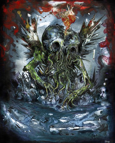 hp Lovecraft, Fantasy Horror Illustration, Album Cover, Dark art, Weird Art, Cthulhu