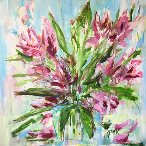 Abstract flora painting of tulips