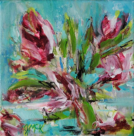 Small abstract floral painting of tulips