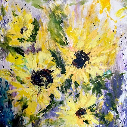 abstract floral painting of wild sunflowers