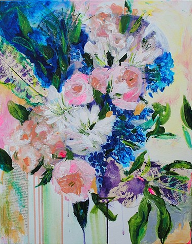 abstract floral painting with collage 