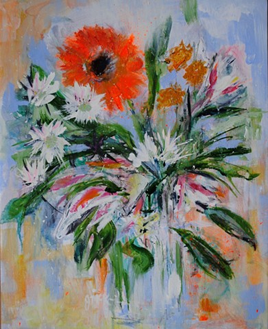 Floral acrylic painting on canvas paper