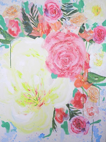 Bright, colorful floral painting on canvas
