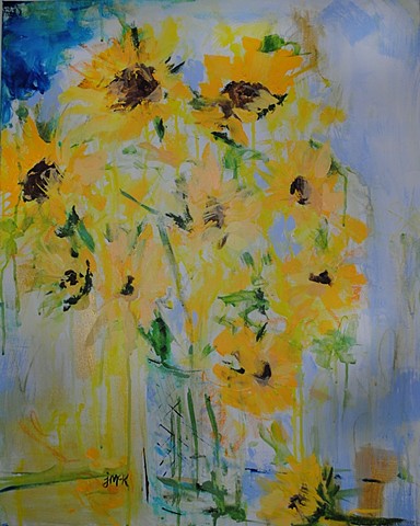 abstract floral painting of sunflowers in a vase
