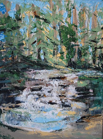 oil painting of a waterfall in the forest