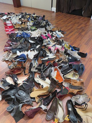 This. This Is My Land, Assemblage of Inter-Continental Collected Shoes from Migrants, Various Dimensions
