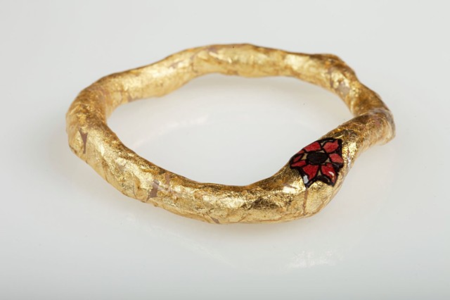 gold flower bangle in crimson