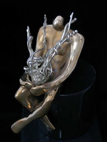 Original, The Wait,, Cast solid Silver and Bronze, Marble,One of a Kind, Fine Art, Gallery Shows,Carmen M. Perez,