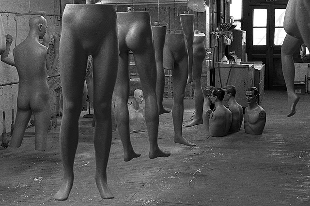 "Making Men" Second floor of the mannequin factory for Hudson's Department Store. Detroit. 1978.
