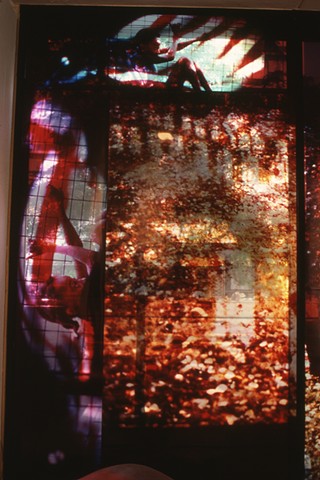 Atrium. 9ft x 4.5ft Cibachrome film transparencies taped to the windows of  the Museum Of Contemporary Art. Chicago.