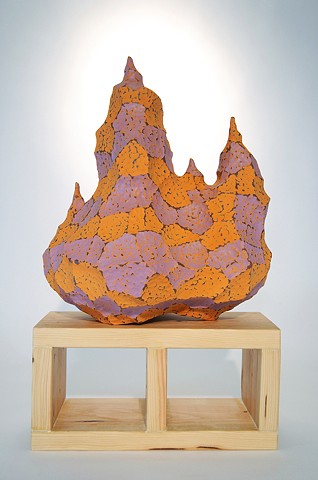 ceramic, clay, sculpture, contemporary landscape, pixels, stratification, cinder block
