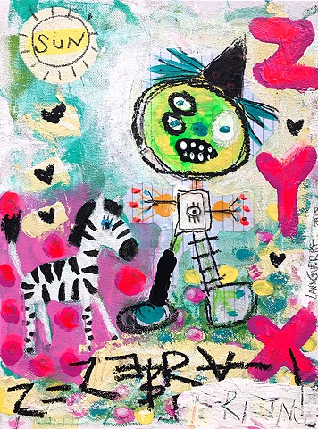 crude things outsider art. childlike art, abstract zebra painting