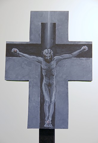 Detail of Processional Cross Grey Good Friday crucifixion 