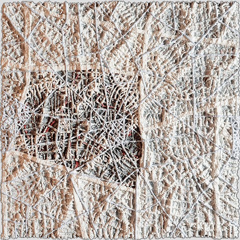 Erica Licea-Kane

Through #1
fabric, sewing, couching, 
handprinted paper, 
acrylic medium/pigment
12 x 12 x 2" 