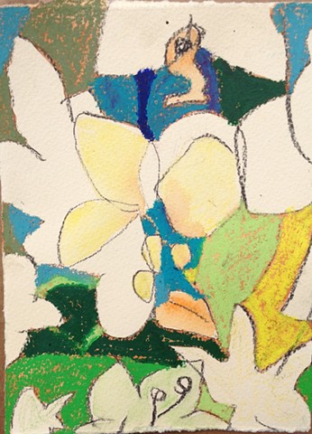 Organic abstraction meets minimalist color field painting in this spring time rendition of an orchid arrangement.