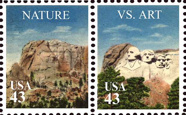 Michael Thompson Chicago artist, fake postage stamps, artiststamps, art stamps, Mt. Rushmore stamp