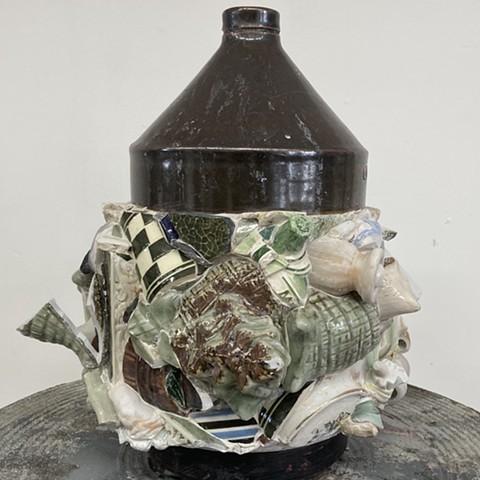 Michael Thompson Chicago artist, Memory jug, Mmory jugs, mosaic, stoneware jug, memory jug art