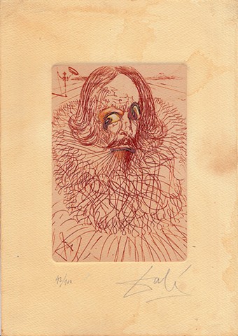 Dali etching, Cervantes, Michael Thompson Chicago artist, Signed Dali Print, altered Dali print, 