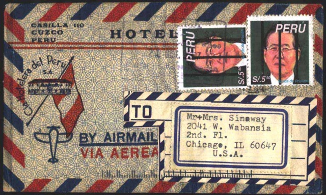 Alberto Fujimuri, fake Peruvian stamp, Michael Thompson Chicago artist, fake stamps