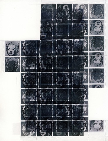 Michael Thompson Chicago artist, artistamps, Inverted sheet of fake stamps, Marilyn Monroe