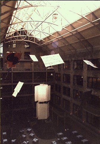 Michael Thompson Chicago artist, atrium art, hanging sculpture, installation art, windmills, large kites, suspended sculptures