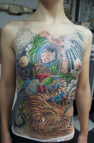 samurai tiger chest tattoo