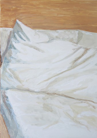 Kari Dunham, 40 Days Forty Sacraments, Day 15, gouache painting bed sheets pillow