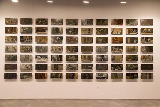 Babel: Bruegel Gigapainted
oil on steel 2014. Approx. 7 ft x 16 ft, installed. 70 panels, each: 8" x 16"
