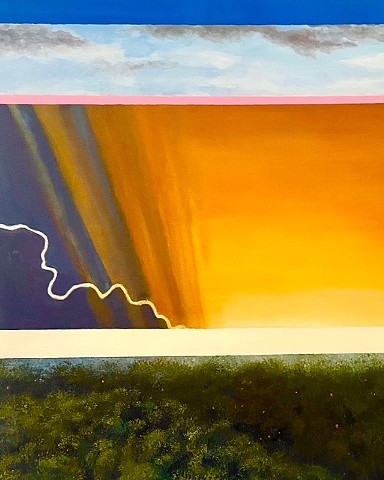 elements of sundown shown in this abstract painting