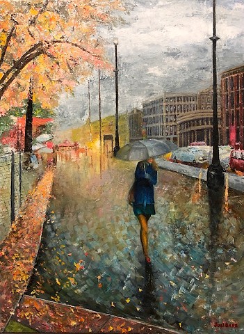 Street scene oil painting by Joel Barr Atlanta artist