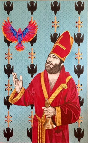 Saint with bell and birds and heat signature