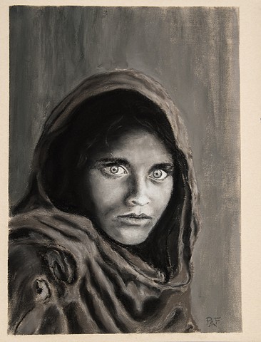 Pastel drawing of the Afgan Girl - a 1984 National Geographic photo by Steve McCurry