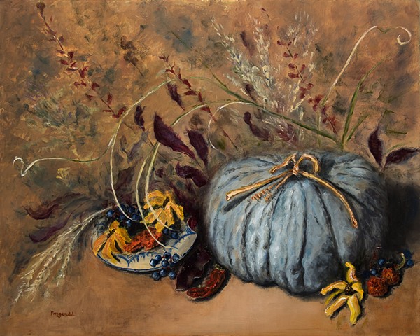 Blue moon squash and fall composition
