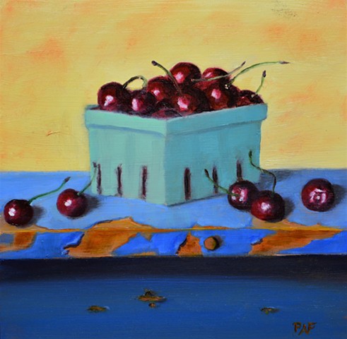 Cherries in market box