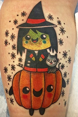 Little witch, kawaii tattoo