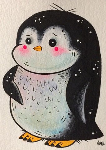 Penguin,kawaii,nature art, kids art