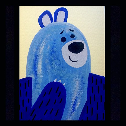 Blue bear,gouache painting, kawaii