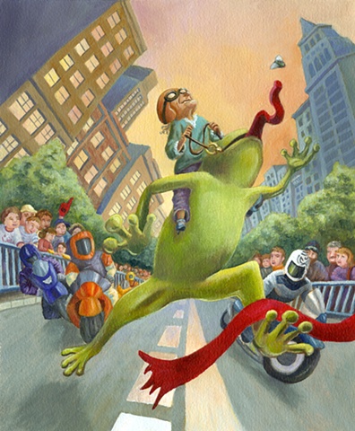 The motorcycles were fast, but no one could beat the ravenous frog.