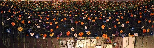 Crochet California flowers wildflowers yarn fiber art by Pat Ahern.