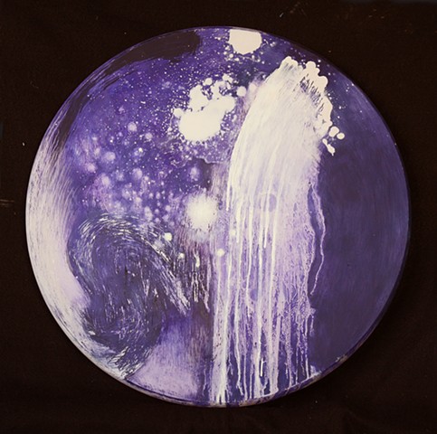 white on blue purple circular oil painting