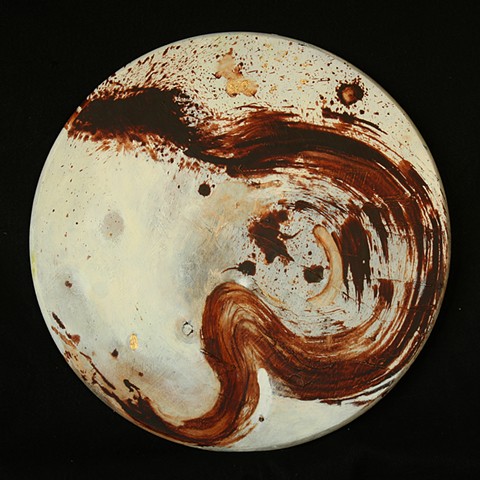 brown near-enso on white ground , oil on wooden panel