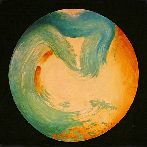 green wave and ocher ground circular painting 