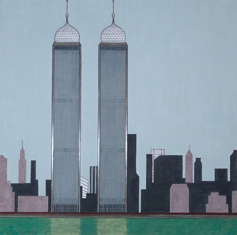 yves tessier painting, twin towers, qubbas, wtc, dome, architecture