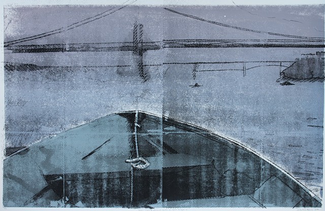 photoscreenprint of rowing on the Hudson River at Poughkeepsie, NY